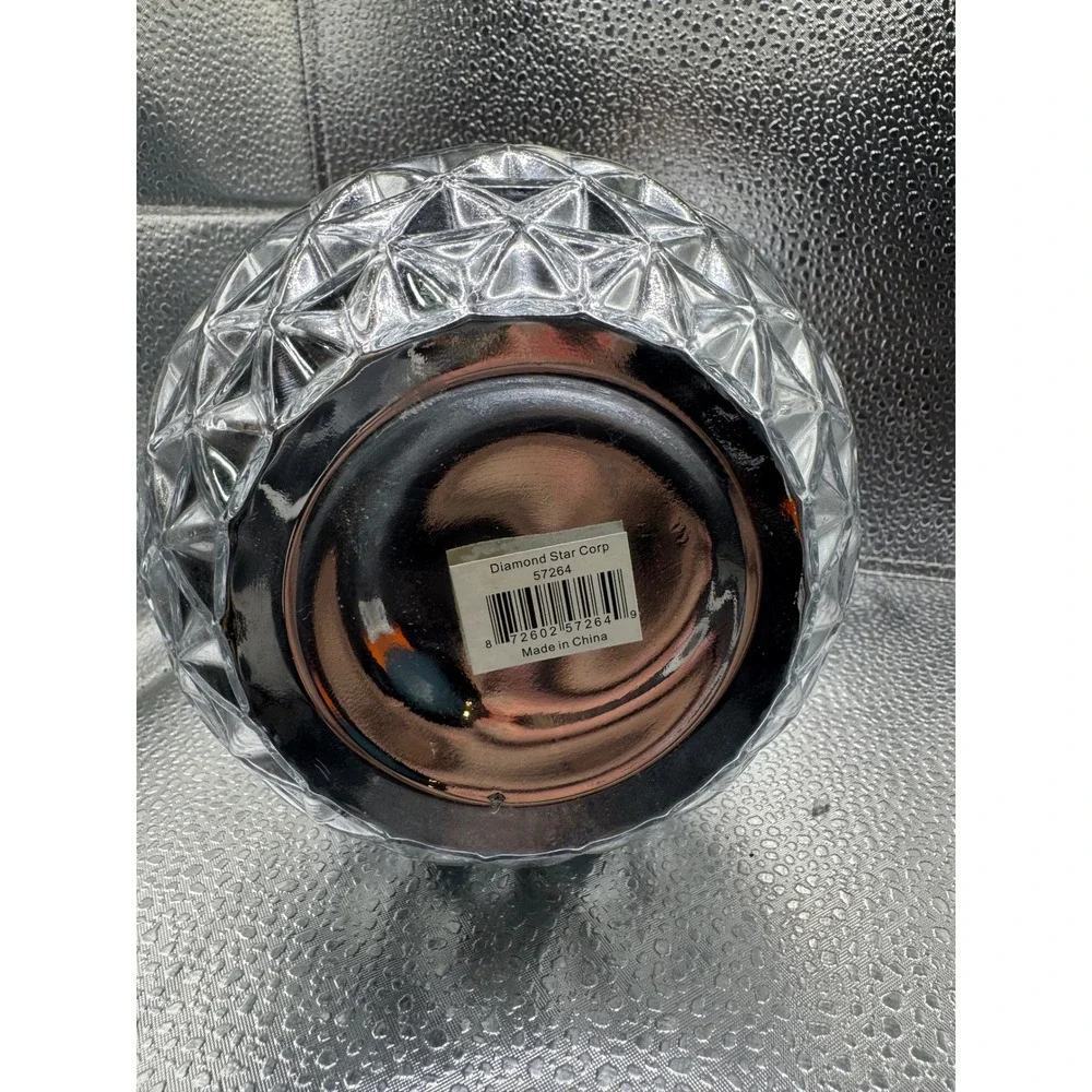 Diamond Star‎ Corp Silver Geometric Glass Bowl Round Textured Vase 57264